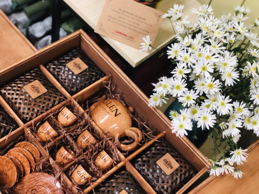 quà tặng esg bộ bình trà gỗ dừa